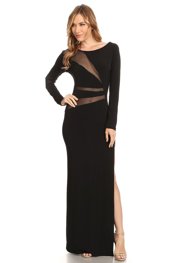 Solid Long Sleeve Maxi Dress Black