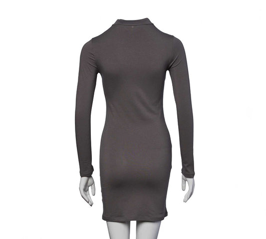 Solid Bodycon with Mock Neck and Long Sleeve Mini Dress