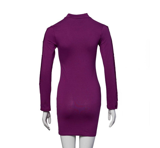 Solid Bodycon With Mock Neck and Long Sleeve Mini Dress